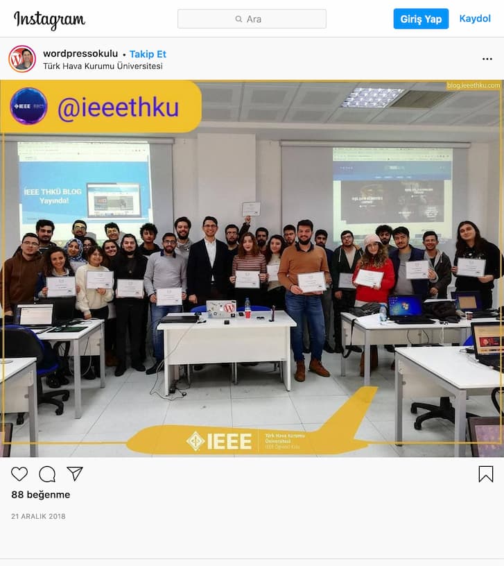 2018 WordPress WorkShop Türk Hava Kurumu Üniversitesi IEEE Kulübü